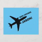 Bon Voyage Plane op Blue Custom Name Briefkaart (Voorkant)