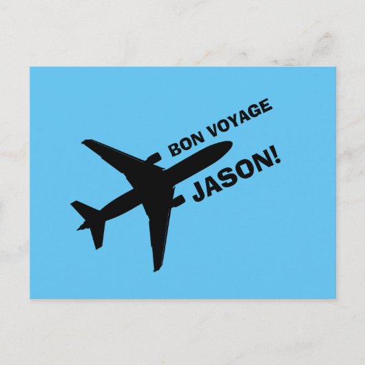 Bon Voyage Plane op Blue Custom Name Briefkaart (Voorkant)