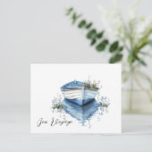 Bon Voyage Rowboat Blauwe Bloemen Briefkaart (Staand voorkant)