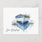 Bon Voyage Rowboat Blauwe Bloemen Briefkaart (Voorkant)