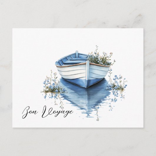 Bon Voyage Rowboat Blauwe Bloemen Briefkaart (Voorkant)