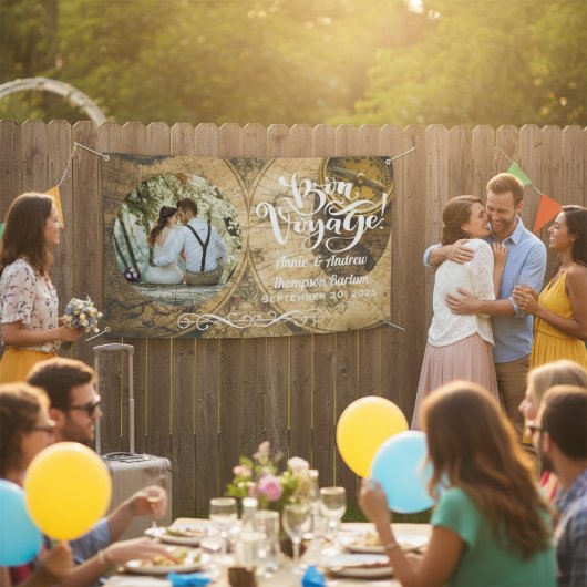 Bon Voyage Rustic Map - persoonlijke foto banner