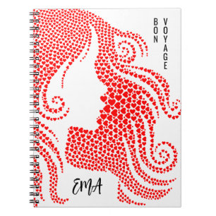 Bon Voyage Vrouw Silhouet in Red Hearts Monogram Notitieboek