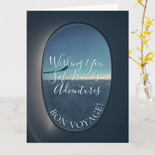 Bon Voyage! Window Seat Evening Sky Travels Wishes Kaart (Gele Bloem)