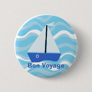 Bon Voyage-zeilboot op de oceaangolven Ronde Button 5,7 Cm