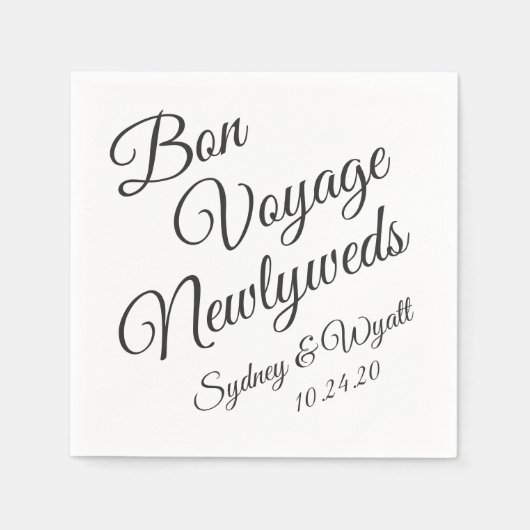 Bon Voyage Zwart-wit Gepersonaliseerde Party Serve Servet (Voorkant)