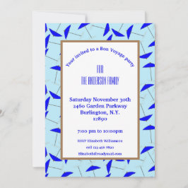 Bon voyparty met blauw paraplupatroon kaart