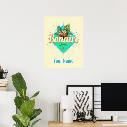 Bonaire Caraïbisch retro vakantie  eiland Poster (Thuiskantoor)