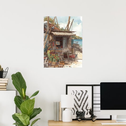 Bonaire fish shack poster (Thuiskantoor)