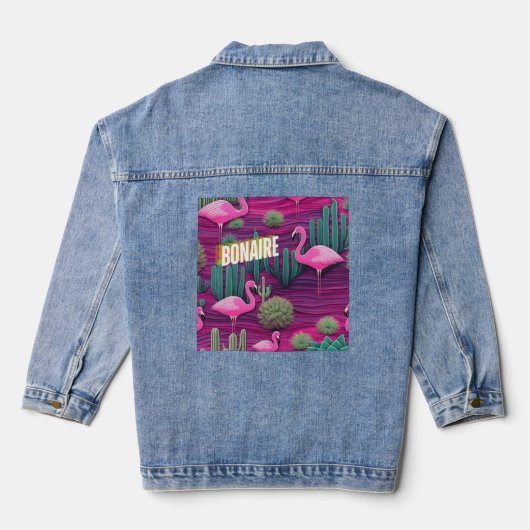 Bonaire roze flamingo's denim jacket (Achterkant)
