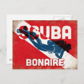 Bonaire Scuba Diver - Blue Retro Briefkaart (Voorkant / Achterkant)