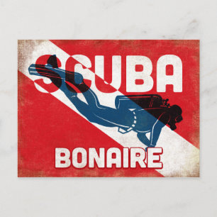 Bonaire Scuba Diver - Blue Retro Briefkaart