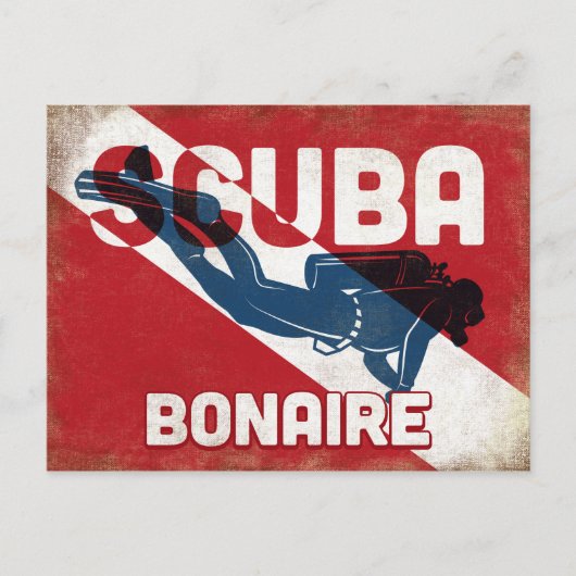 Bonaire Scuba Diver - Blue Retro Briefkaart (Voorkant)