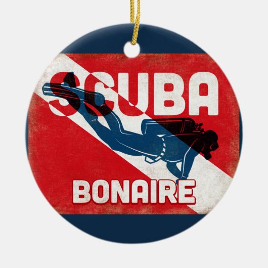 Bonaire Scuba Diver - Blue Retro Keramisch Ornament (Voorkant)