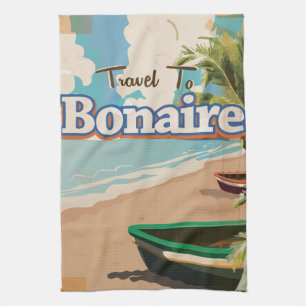 Bonaire vintage reisposter kunst. theedoek