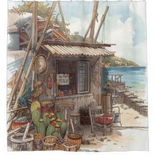 Bonaire vis hut douchegordijn