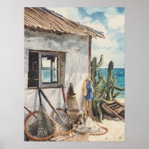 Bonaire vis hut poster