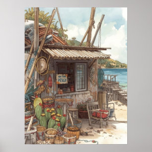 Bonaire vis hut poster