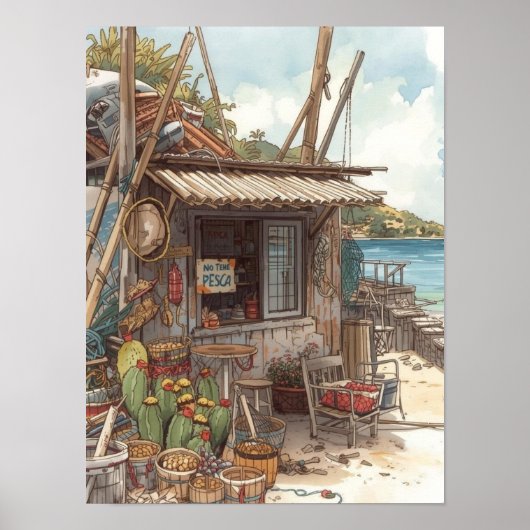 Bonaire vis hut poster (Voorkant)