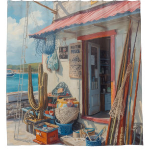Bonaire visschuur douchegordijn