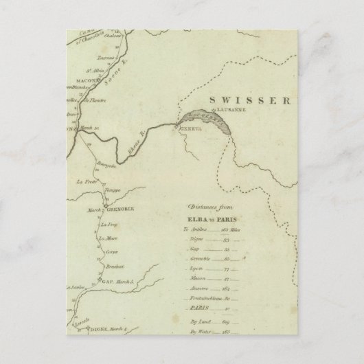 Bonaparte s Route van Elba naar Parijs Briefkaart (Voorkant)