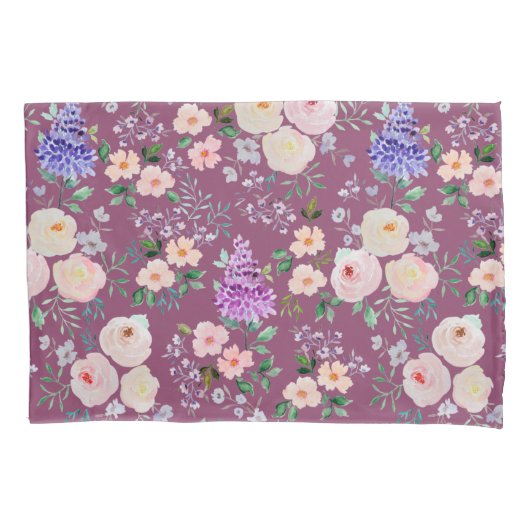 Bonbon Pink Colored Waterverf Floral Kussensloop (Voorkant)