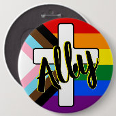 Bondgenoot en kruis met Progress Pride Flag Button (Voorkant /achterkant)