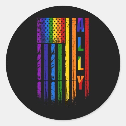 Bondgenoot LGBT LGBTQ Rainbow Pride Amerikaanse vl Ronde Sticker (Voorkant)