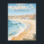 Bondi Beach Australia Travel Art Vintage Briefkaart<br><div class="desc">Bondi Beach in een vectorkunststijl. De brede witte zandhalve maan van Bondi is een van de meest iconische stranden van Australië.</div>