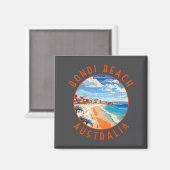 Bondi Beach Australia Travel Art Vintage  Magneet (Voorkant / Achterkant)