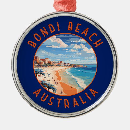 Bondi Beach Australia Travel Art Vintage Metalen Ornament (Voorkant)