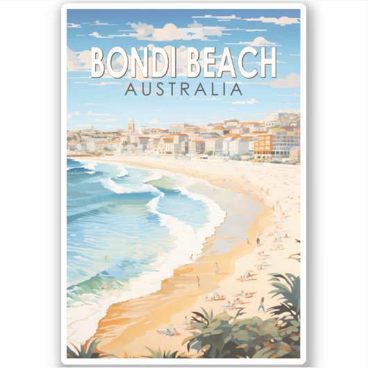 Bondi Beach Australia Travel Art Vintage Sticker (Voorkant)