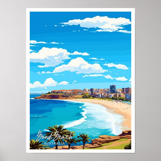Bondi Beach Australië Reizen Illustratie Poster (Voorkant)