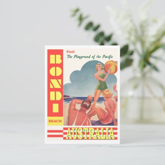 Bondi Beach, Australië, Retro Vacation Briefkaart (Staand voorkant)