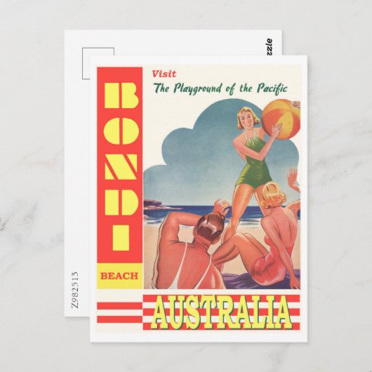 Bondi Beach, Australië, Retro Vacation Briefkaart (Voorkant / Achterkant)