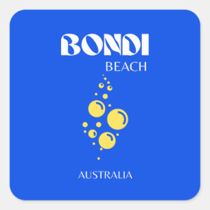 Bondi Beach, Bondi Beach Travel Art, Blue Vierkante Sticker