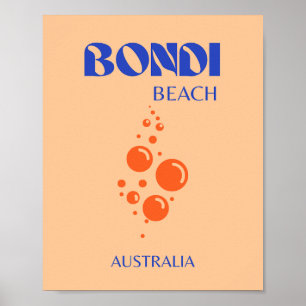 Bondi Beach, Preppy Art, Oranje, blauw Poster