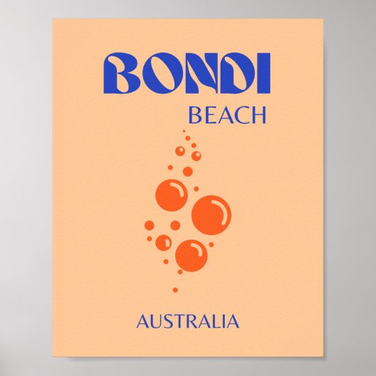 Bondi Beach, Preppy Art, Oranje, blauw Poster (Voorkant)
