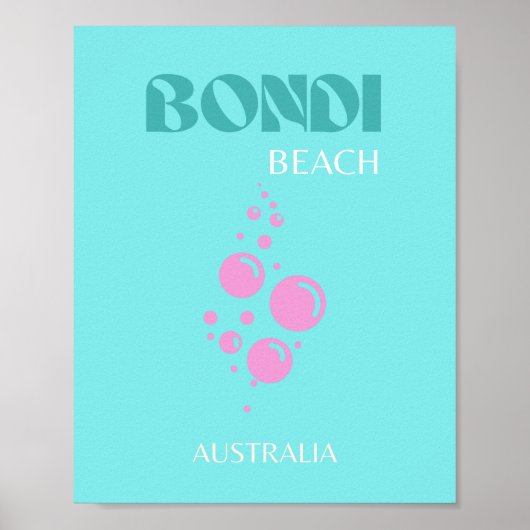 Bondi Beach, Travel Art, Blue Aqua Poster (Voorkant)