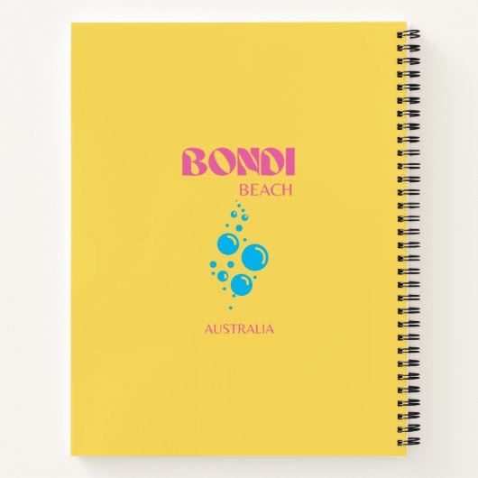 Bondi Beach, Travel Art, Preppy, Geel, Roze Notitieboek (Achterkant)