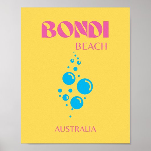 Bondi Beach, Travel Art, Preppy, Geel, Roze Poster (Voorkant)