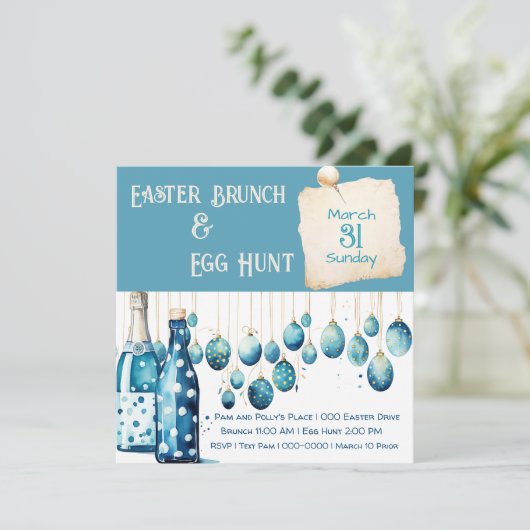 Bondi Blauwe Pasen Brunch en Eierjacht Kaart (Staand voorkant)