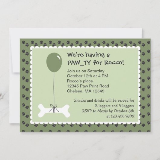 Bone and Balloon Dog Birthday Party Invitation Kaart (Voorkant)