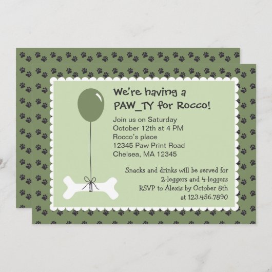 Bone and Balloon Dog Birthday Party Invitation Kaart (Voorkant / Achterkant)