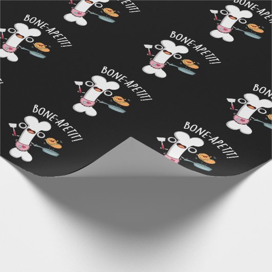 Bone Apetit Grappige Koken Pun Donker BG Cadeaupapier (Hoek)