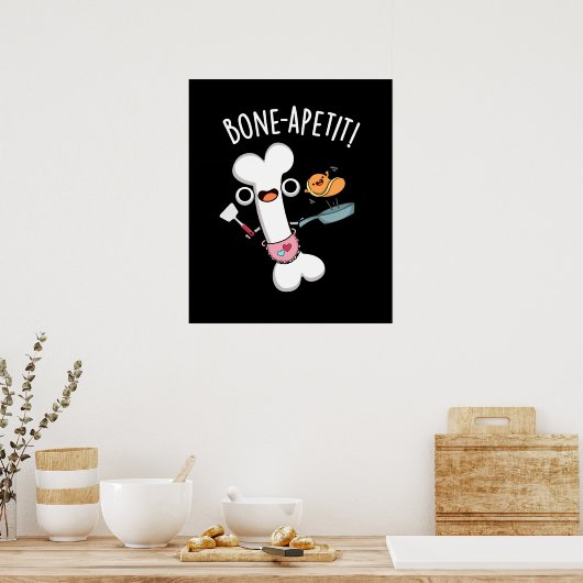 Bone Apetit Grappige Koken Pun Donker BG Poster (Keuken)