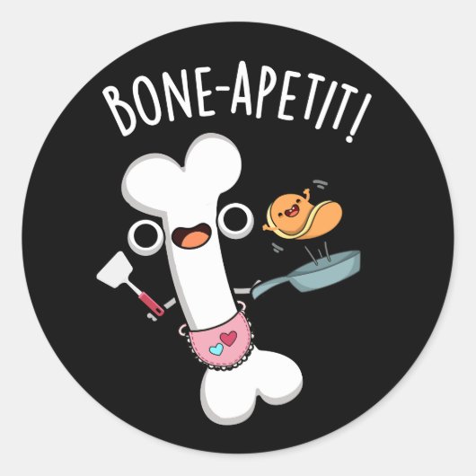 Bone Apetit Grappige Koken Pun Donker BG Ronde Sticker (Voorkant)