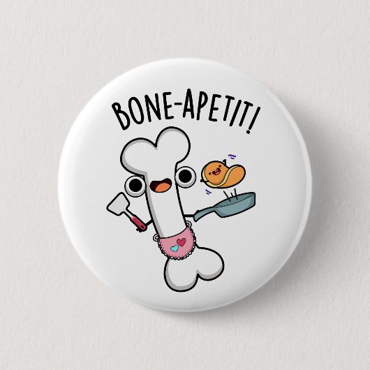 Bone Apetit Grappige Kookwoordspeling Ronde Button 5,7 Cm (Voorkant)