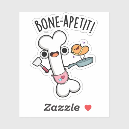 Bone Apetit Grappige Kookwoordspeling Sticker (Vel)