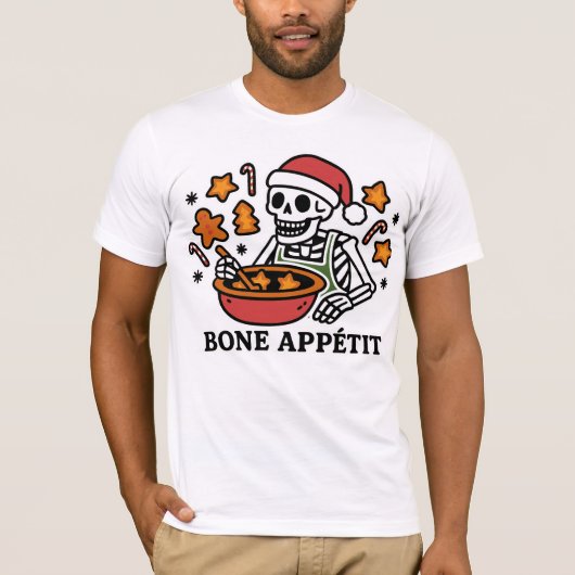 Bone Appétit: Grappig Skelet Kerst Bakken T-shirt (Voorkant)